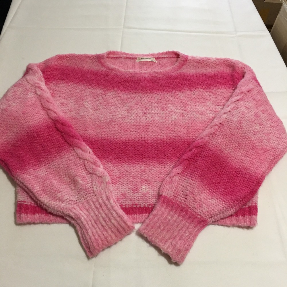Anthropologie Cable Knit Pullover Sweater Womens Large Pink Striped